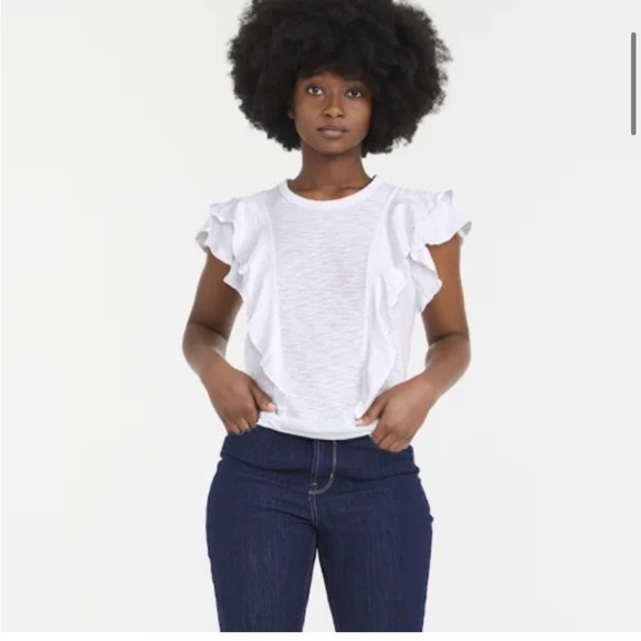VERONICA BEARD Bea Short Sleeve Ruffle Tee White Crewneck Jersey Top Sz XL NEW - Picture 1 of 13